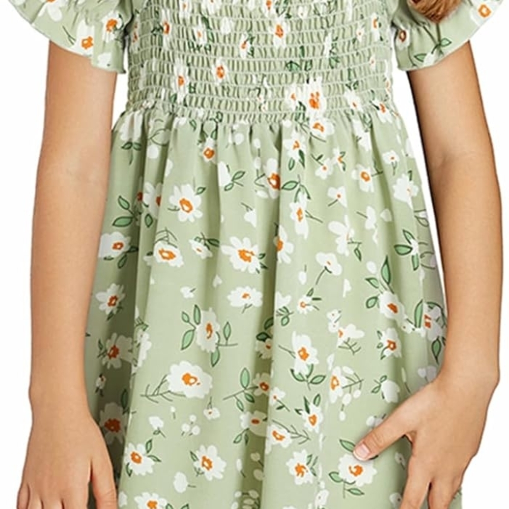 Kids Carter's Green Textured Flower Dress